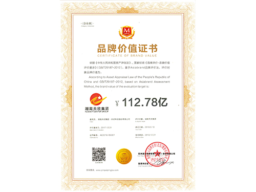 中國品牌500強-品牌價(jià)值證書(shū)